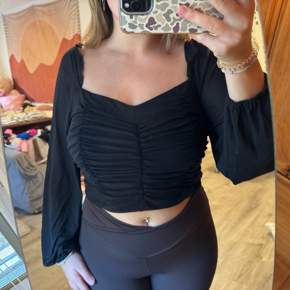 Elegant Black Ruched Women's Top
